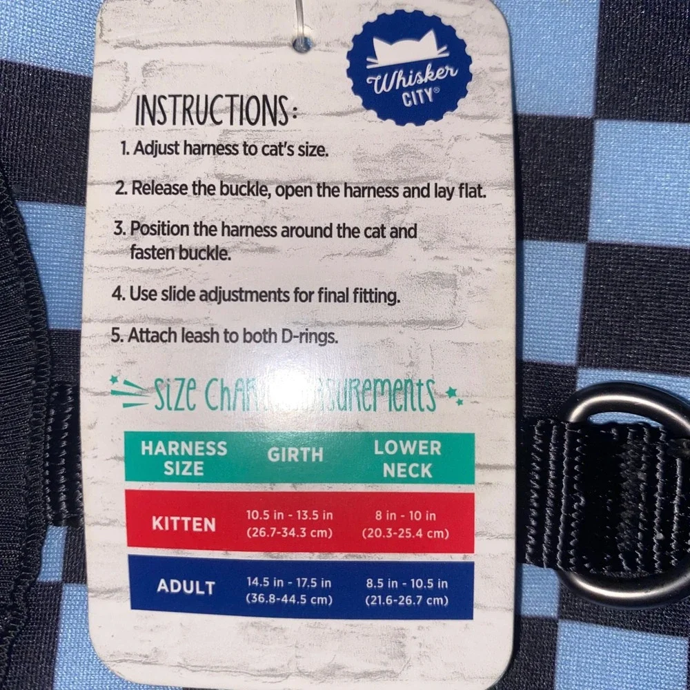NWT Whisker City Cat Vest Harness Adult Blue Checkered Mesh Padded Buckle Strap